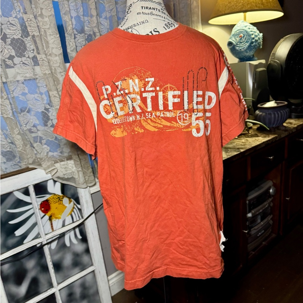 90’s Vintage Point Zero Orange and White Short Sleeve Tee with Bold Graphics